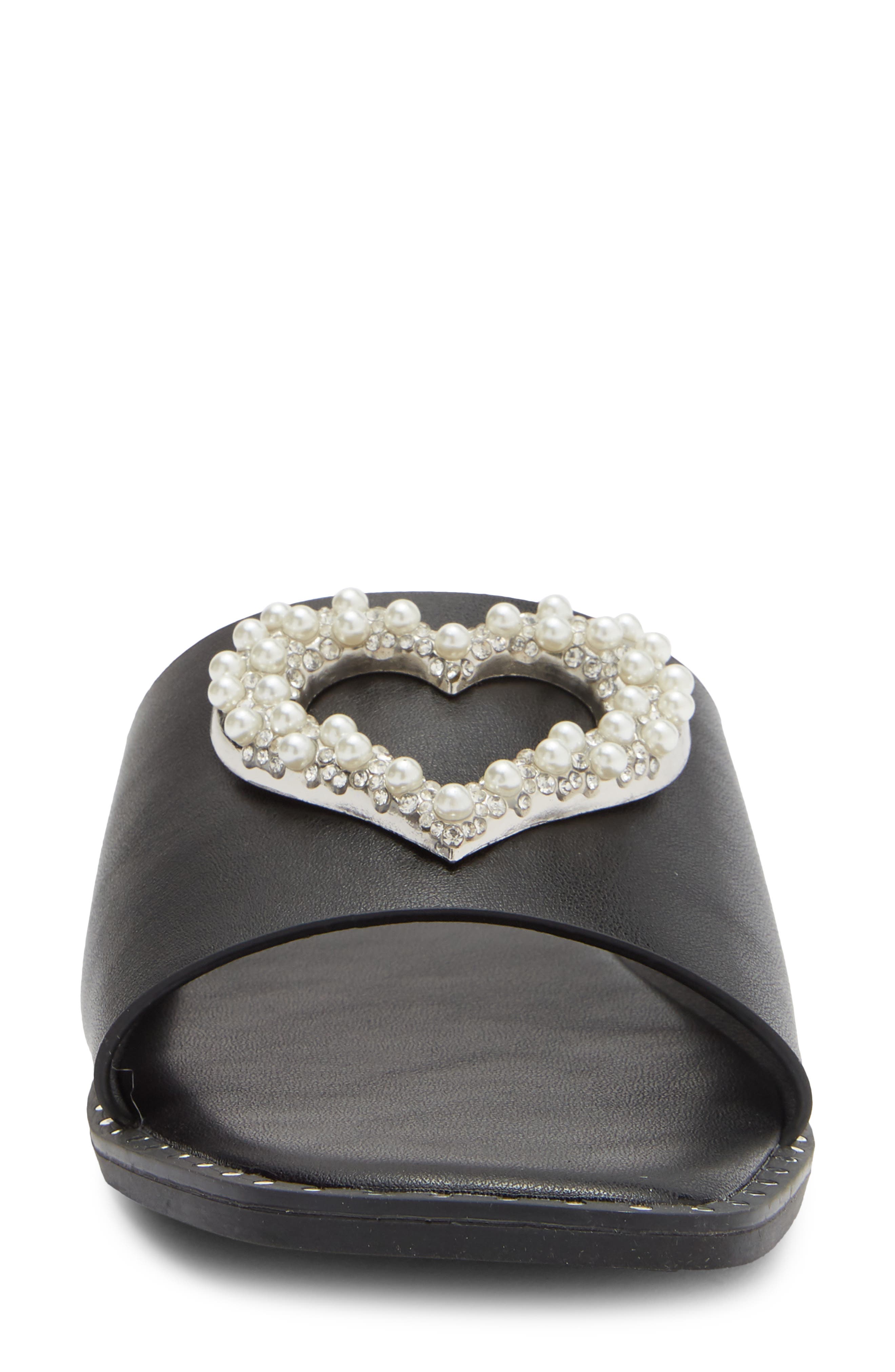 TOP MODA Esme Heart Slide Sandal, Alternate, color, Black Pu