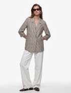 Koton Linen Blend Pinstriped Blazer with Tab Sleeves