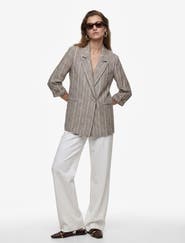 Koton Linen Blend Pinstriped Blazer with Tab Sleeves