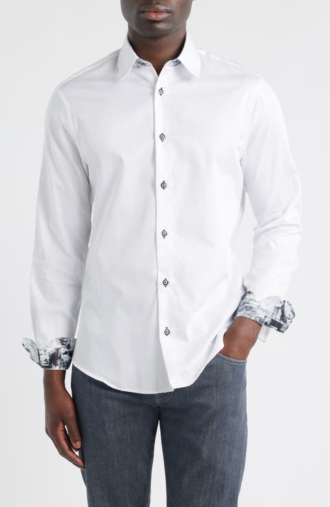 Printed Silk Trim Dress Shirt