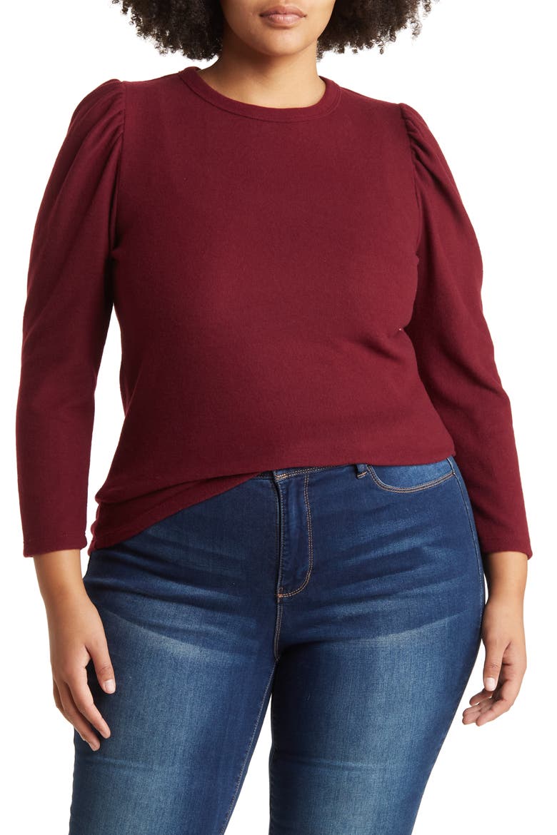 Long Sleeve Puff Shoulder Top, Main, color, BURGUNDY