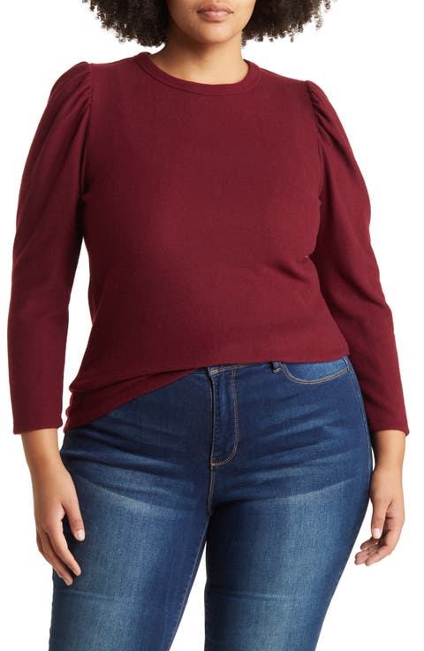 Long Sleeve Puff Shoulder Top (Plus)