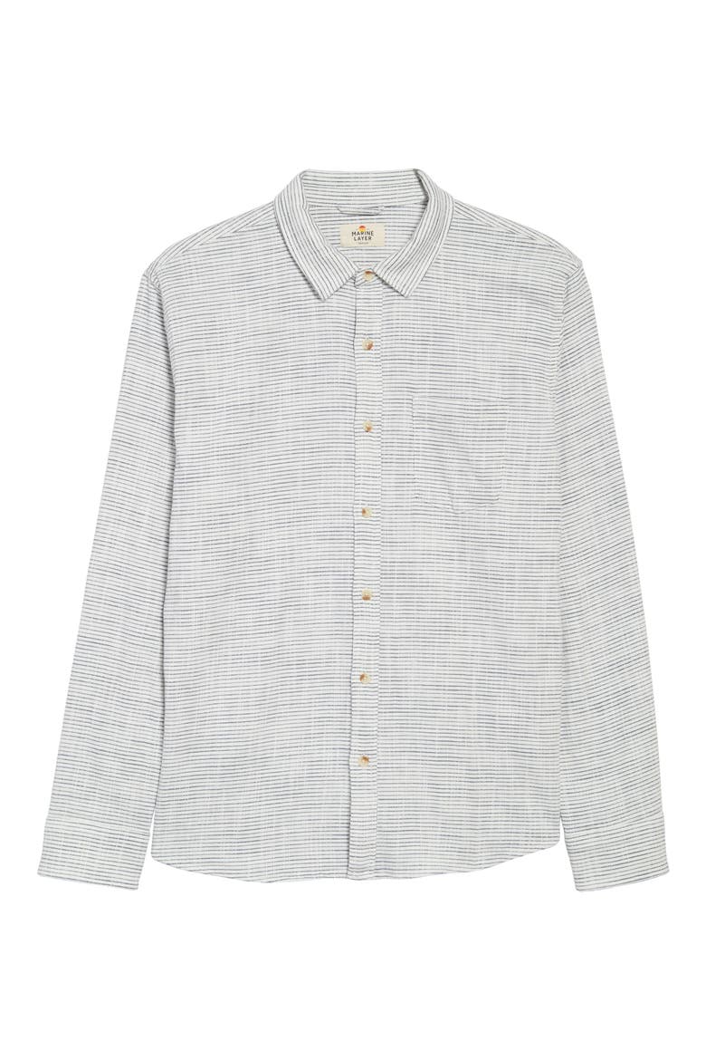 Stripe Stretch Cotton Button-Up Shirt, Alternate, color, NATURAL/BLACK STRIPE
