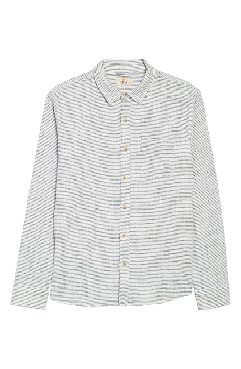 Marine Layer Stripe Stretch Cotton Button-Up Shirt, Alternate, color, Natural/ Black Stripe