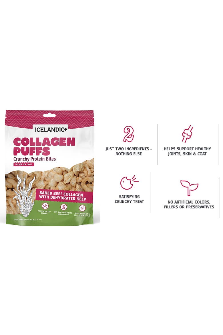 Collagen Puffs Baked Beef Collagen W/ Dehydrated Kelp 2.5oz, Alternate, color, Brown