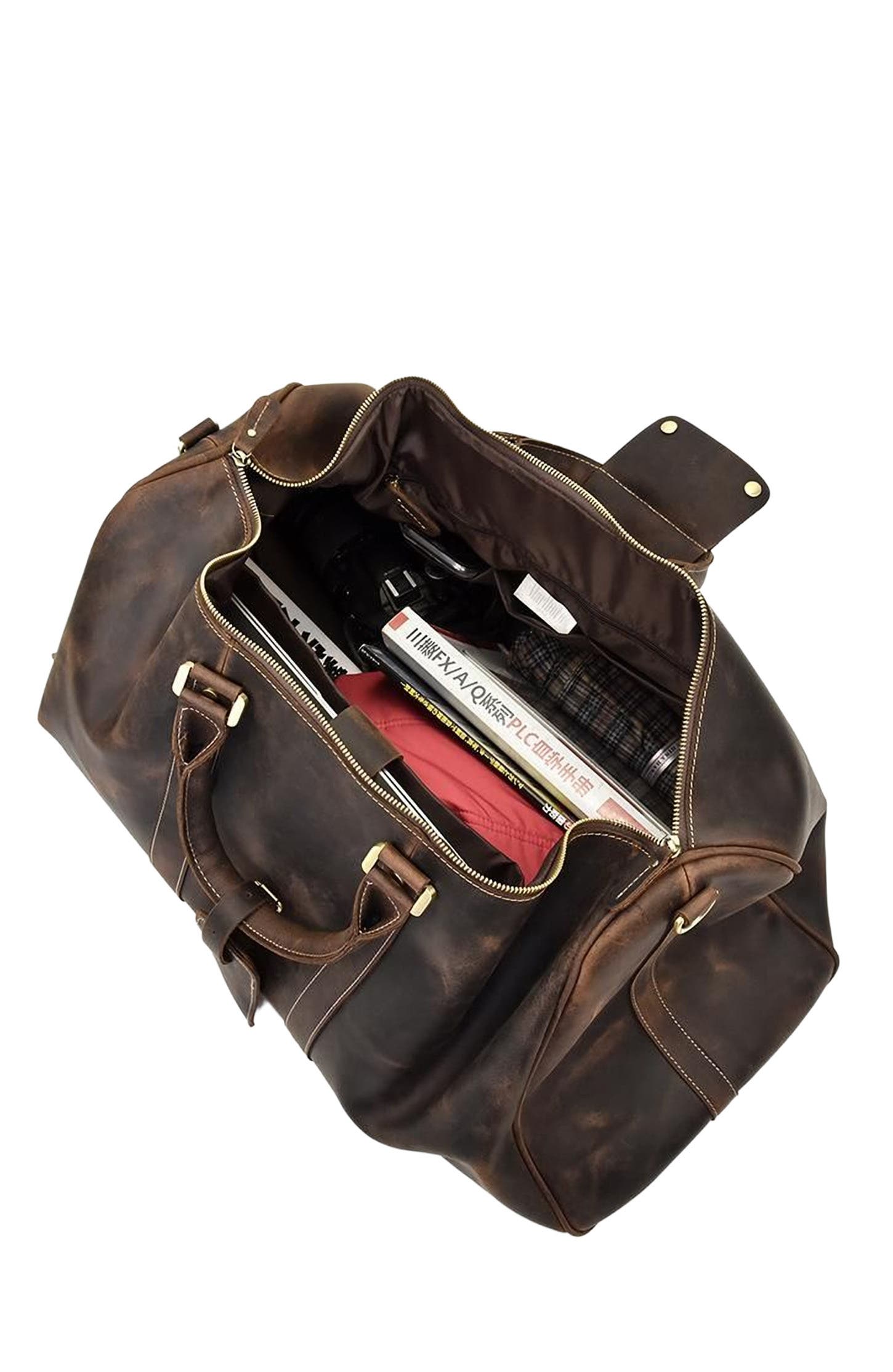 STEEL HORSE LEATHER The Bjarke Weekender | Handcrafted Leather Duffle Bag, Alternate, color, Dark Brown