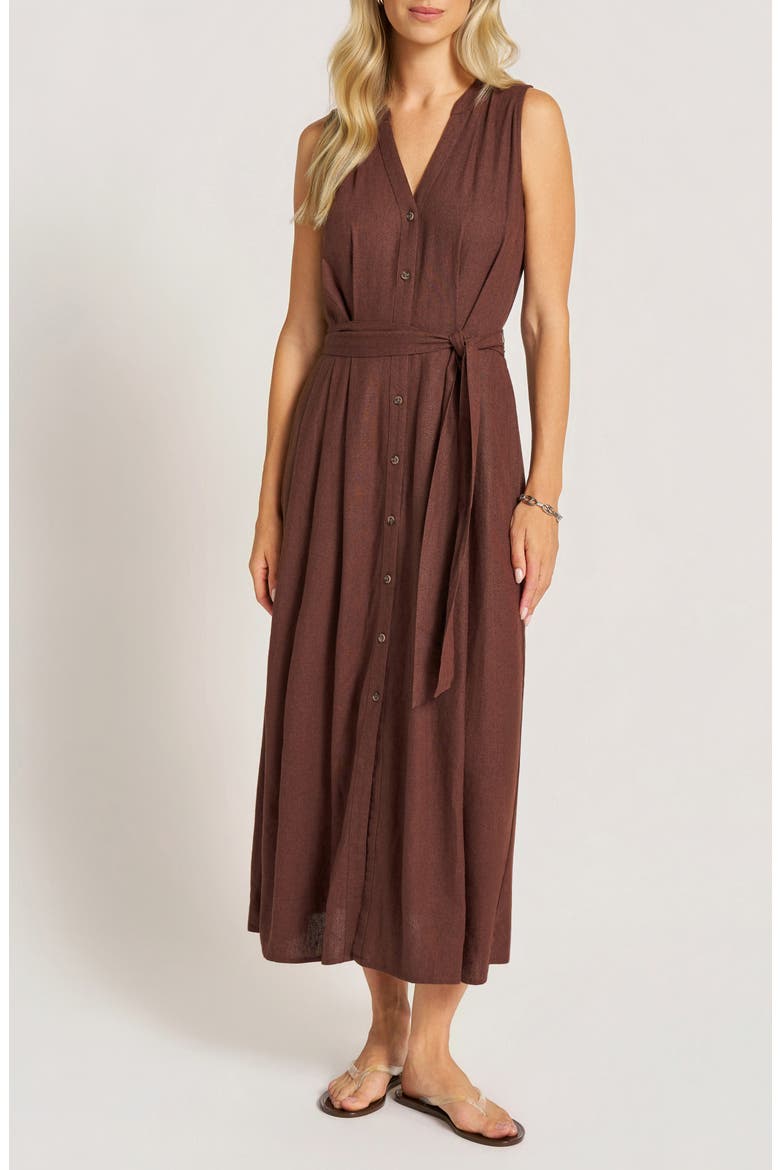Nivara Linen Blend Sleeveless Midi Dress, Alternate, color, CHOCOLATE