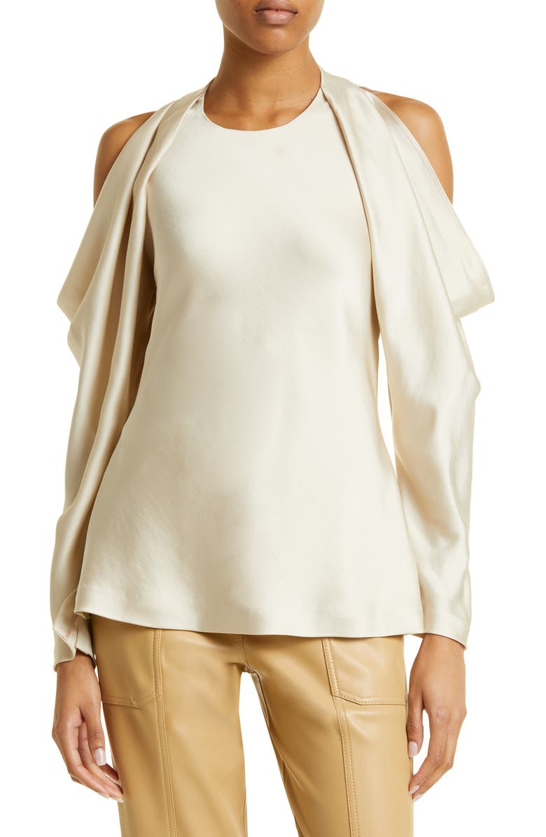 Simkhai Marisa Draped Cold Shoulder Open Back Blouse, Main, color, 