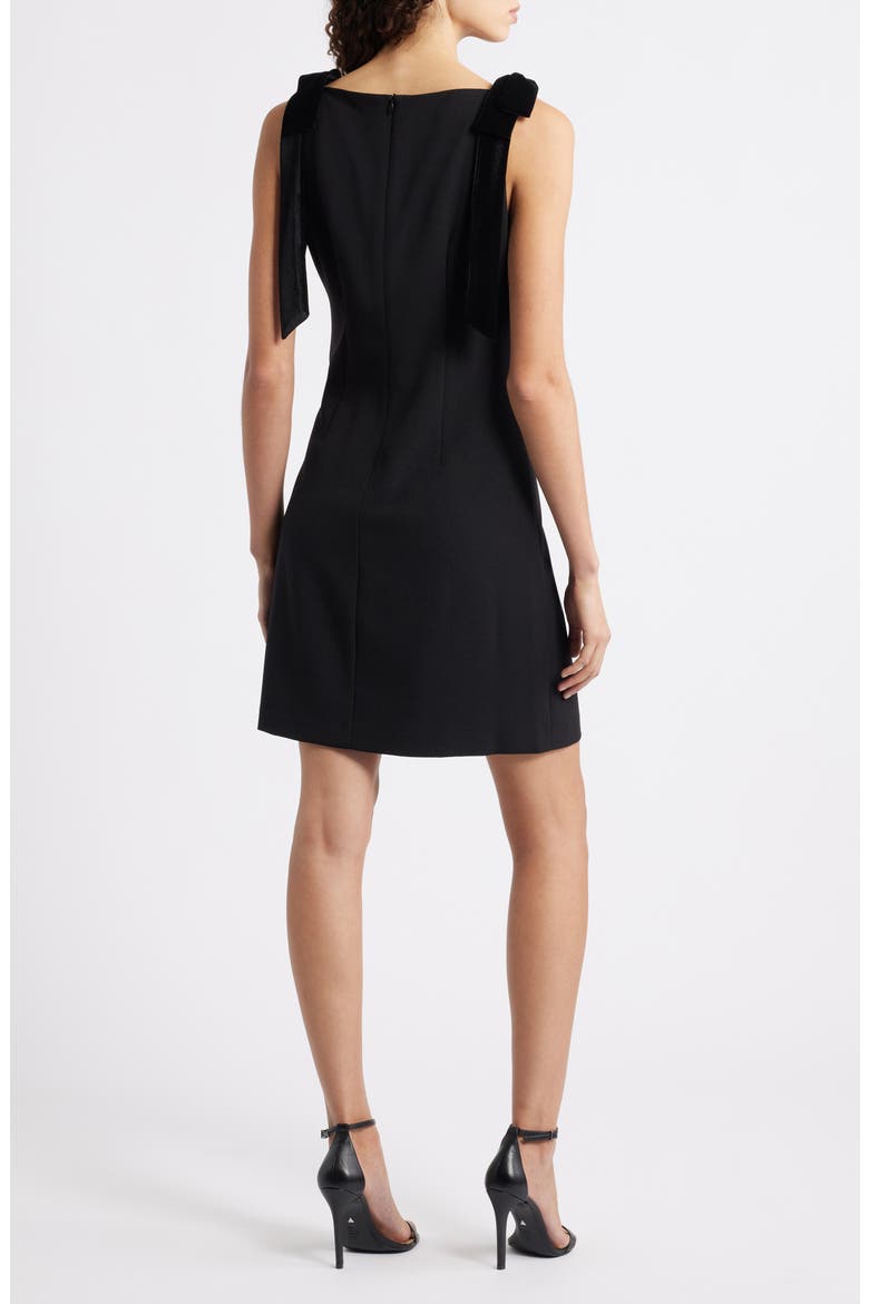 Velvet Bow Stretch Crepe Dress, Alternate, color, BLACK