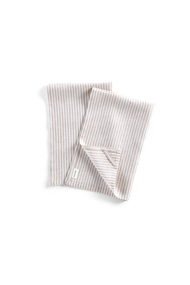 Linen Kitchen Towels Set of 2, 17 x 26" - Narrow Stripe, Alternate, color, Natural and White