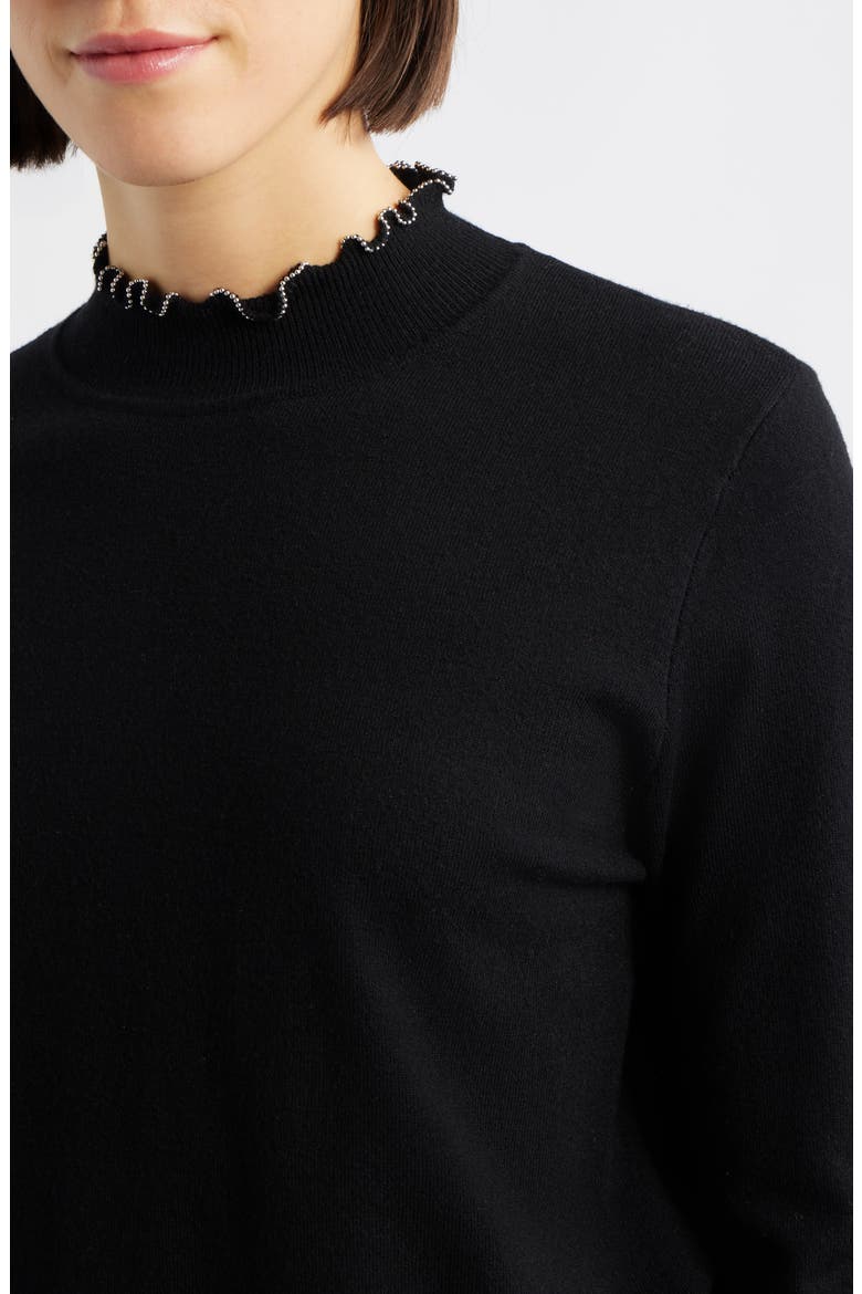 Bead Detail Mock Neck Sweater, Alternate, color, BLACK