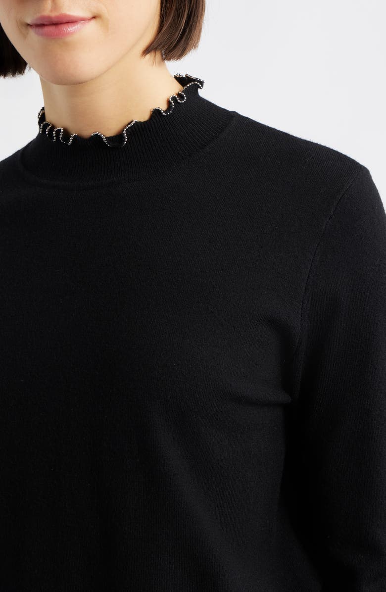 Wit & Wisdom Bead Detail Mock Neck Sweater, Alternate, color, Black