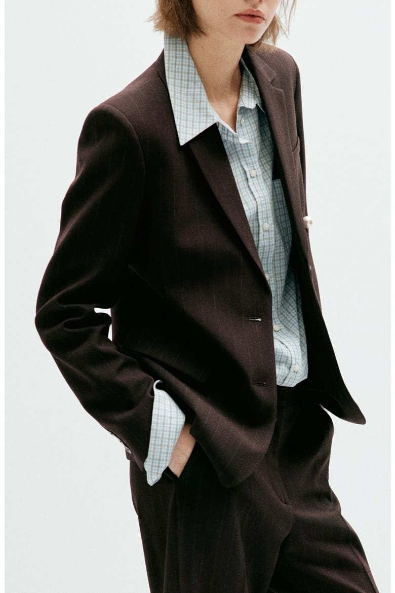Straight Fit Pinstripe Suit Blazer, Main, color, BROWN