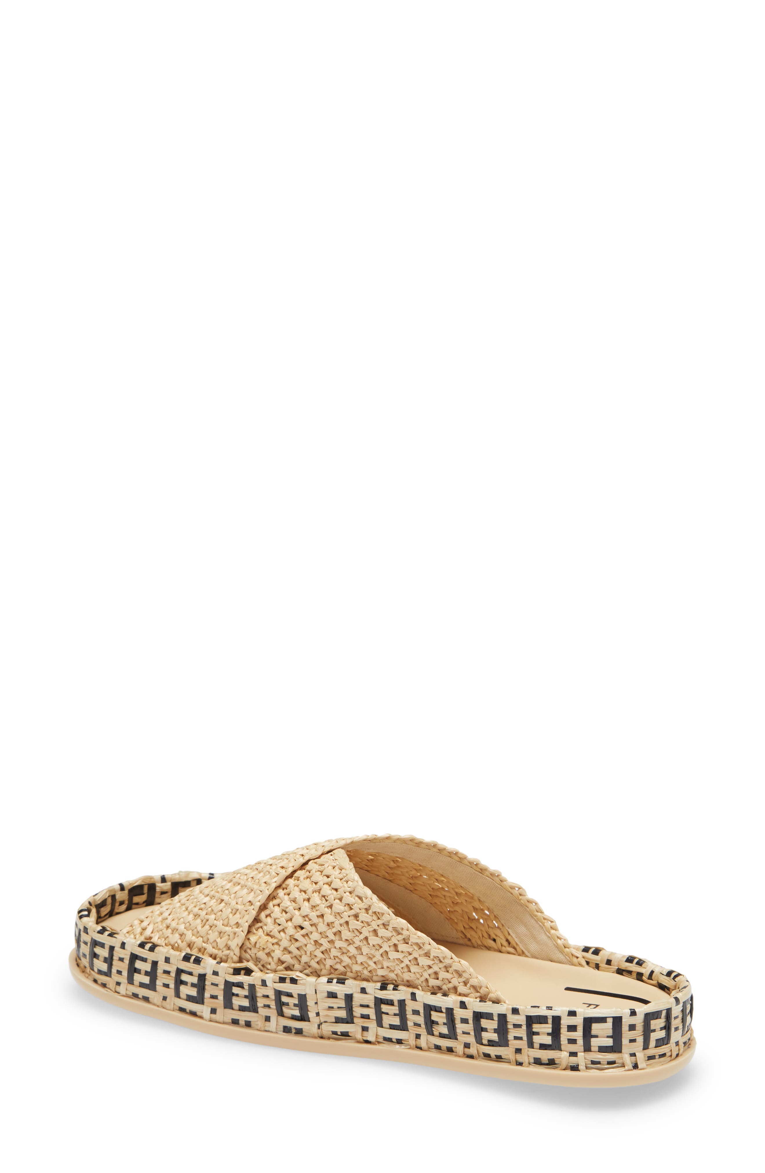 Fendi FF Logo Woven Slide Sandal, Alternate, color, 