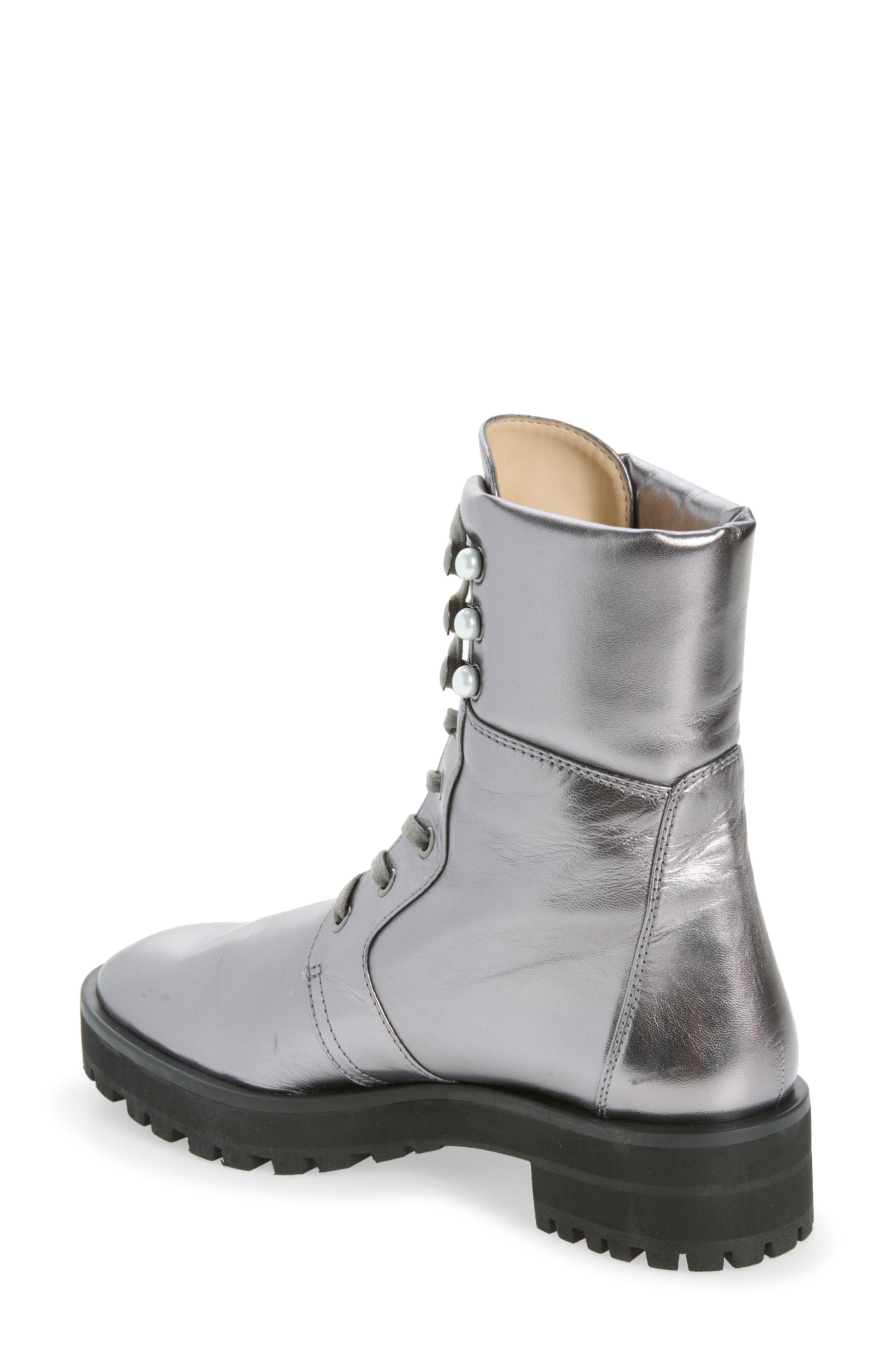 Pearly Lace-Up Lug Sole Bootie, Alternate, color, GUNMETAL