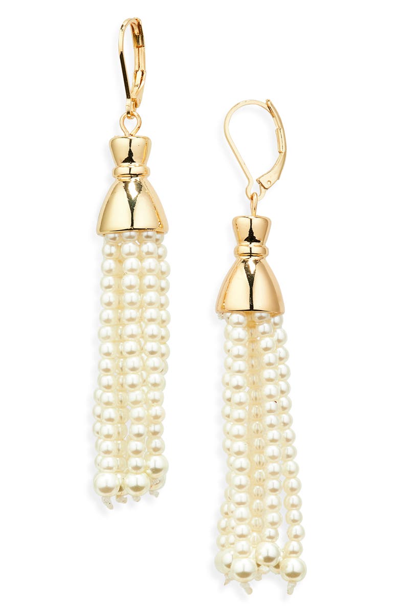 Anne Klein Faux Pearl Tassel Drop Earrings, Main, color, 