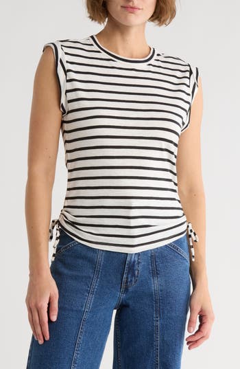 Dkny Jeans Ruched Knit Top In White