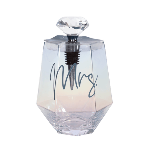 Mrs. Wine Glass w/ Stopper Set of 2 Glass Clear 18 oz