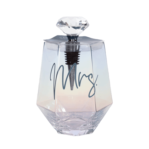 Totalee Gift Mrs. Wine Glass W/ Stopper Set Of 2 Glass Clear 18 oz In Transparent