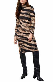 Ming Wang Animal Jacquard Long Sleeve Sweater Dress