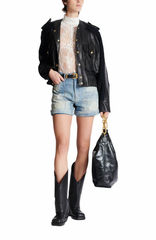 Balmain Short Diamond Denim Shorts In Blue