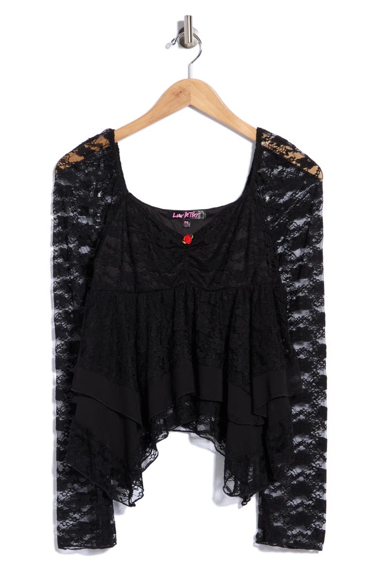 Lace and Woven Trim Sweetheart Neck Top, Main, color, BLACK