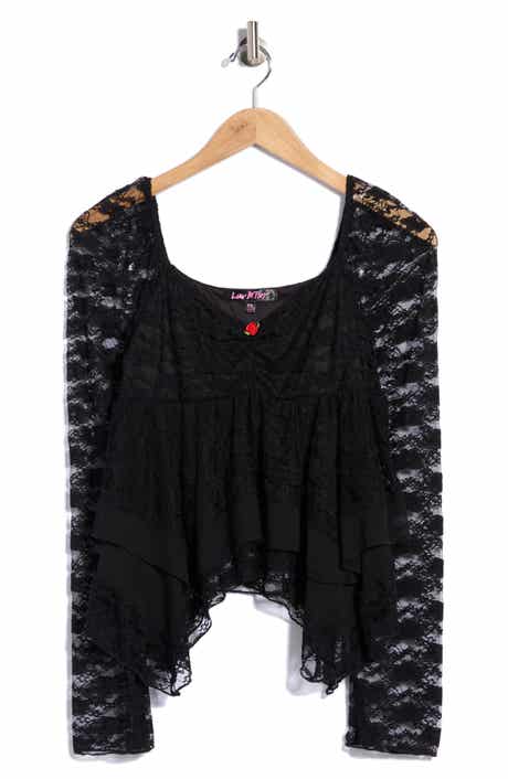 Lace and Woven Trim Sweetheart Neck Top