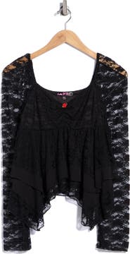 LUV BETSEY Lace and Woven Trim Sweetheart Neck Top
