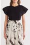 Ruched Puff Sleeve Mixed Media T-Shirt