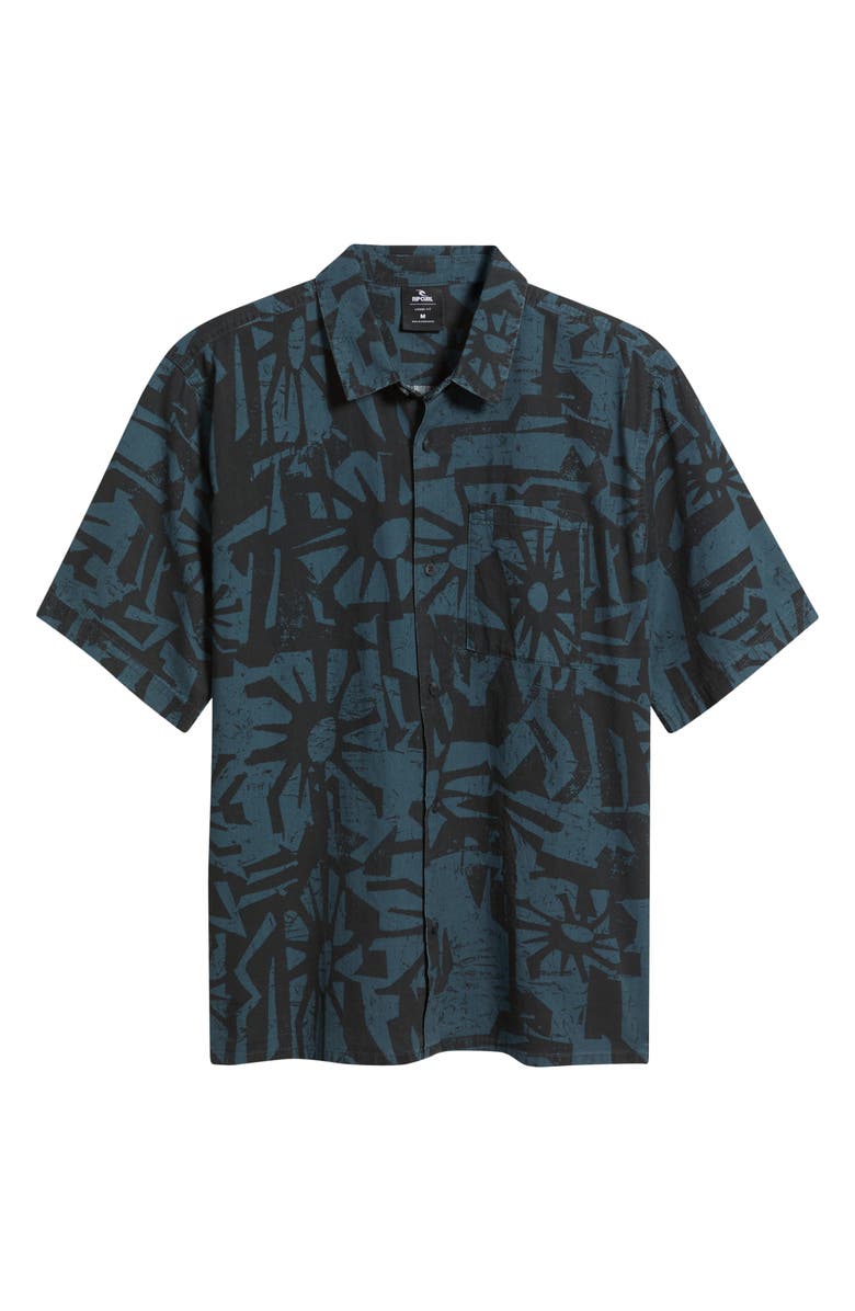 Rip Curl Liquid Trips Mason Short Sleeve Button-Up Shirt, Main, color, Washed Black