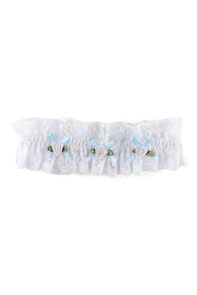 I Do Original Rise Lace Thong & Garter Set, Alternate, color, WHITE/ POWDER BLUE