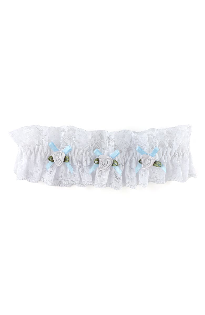 Hanky Panky I Do Original Rise Lace Thong & Garter Set, Alternate, color, White/ Powder Blue