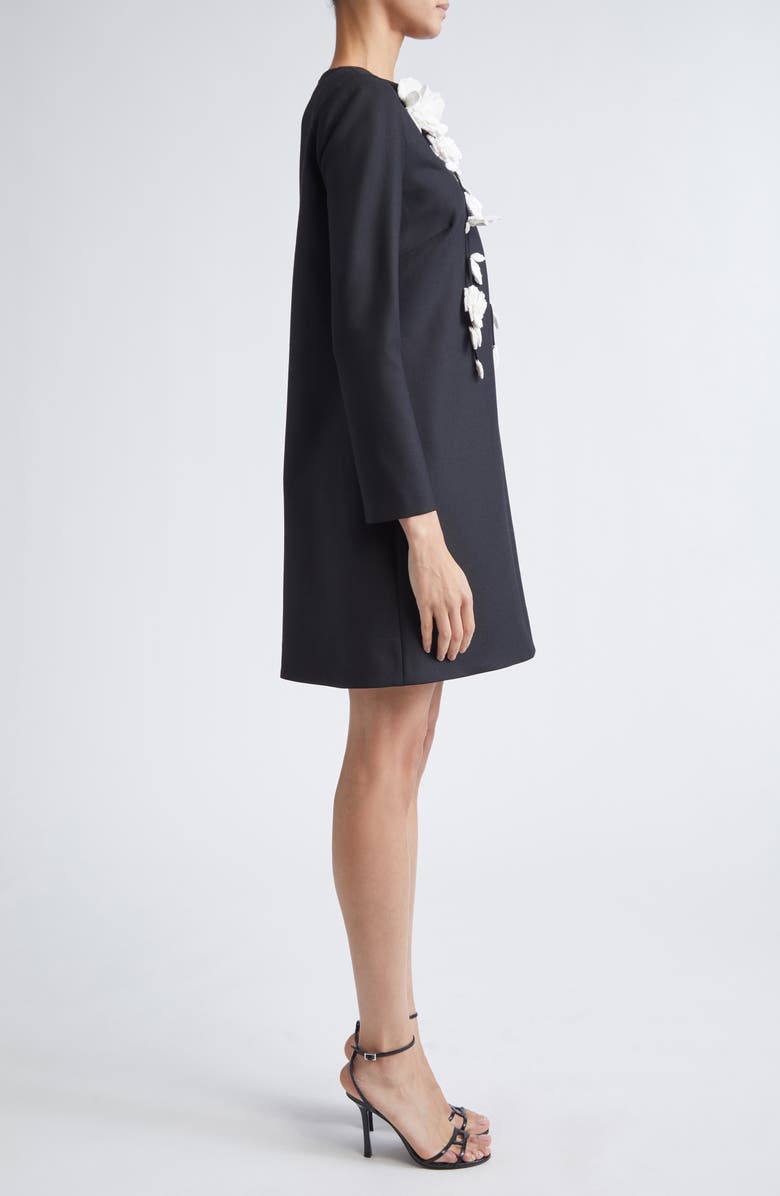 Oscar de la Renta Floral Embellished Long Sleeve Shift Dress, Alternate, color, Black