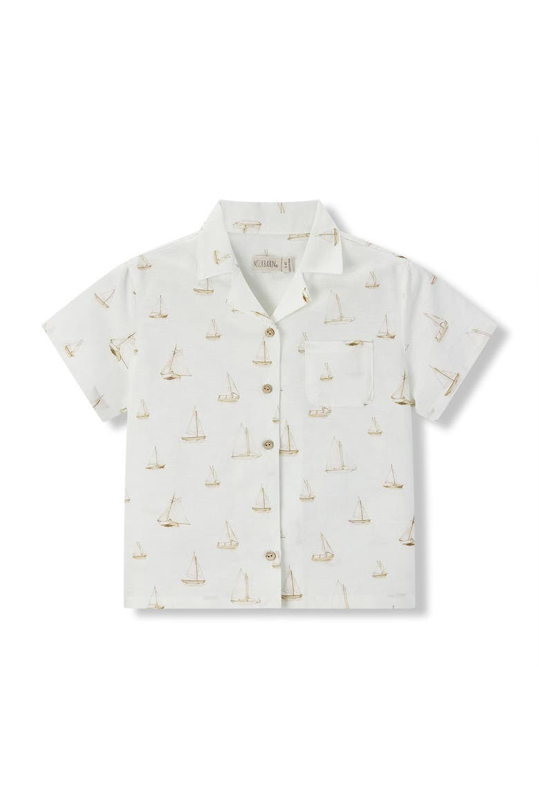 Linen Buttonup Shirt And Shorts Set, Alternate, color, Sailboat Melody