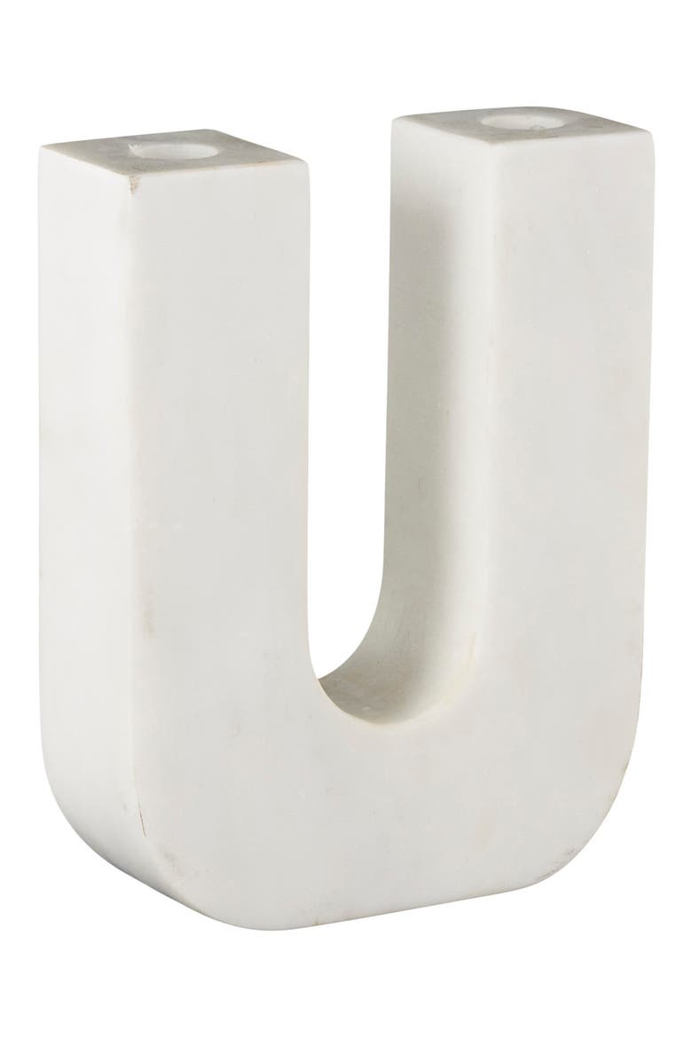 Two Taper Marble Candleholder, Alternate, color, WHITE
