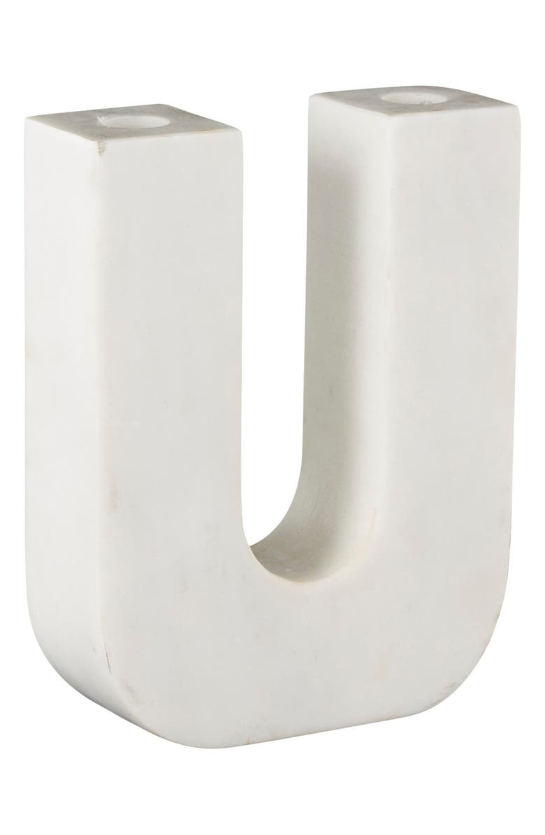 VIVIAN LUNE HOME Two Taper Marble Candleholder, Alternate, color, White