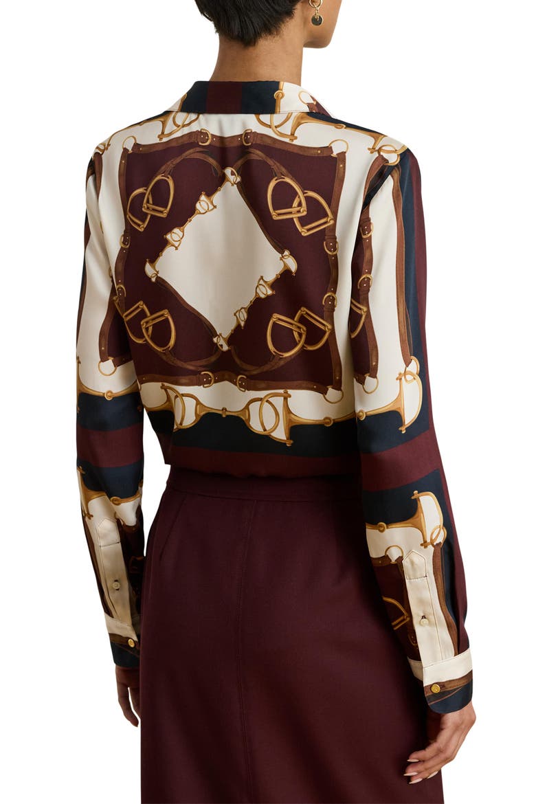 Classic Equestrian Print Twill Button-Up Shirt, Alternate, color, NAVY/ CREAM MULTI