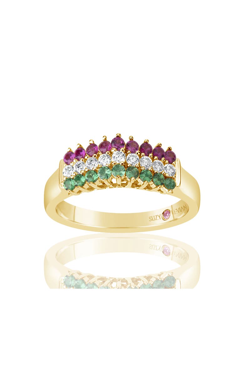 Italian 3-Row Pyramid CZ Ring, Alternate, color, YELLOW