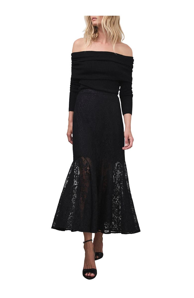 MINT VELVET Lace Fluted Sheer Skirt, Alternate, color, Black