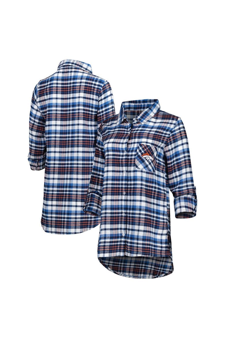 Women's Concepts Sport Navy Denver Broncos Mainstay Plaid Full-Button Long Sleeve Nightshirt, Main, color, Navy