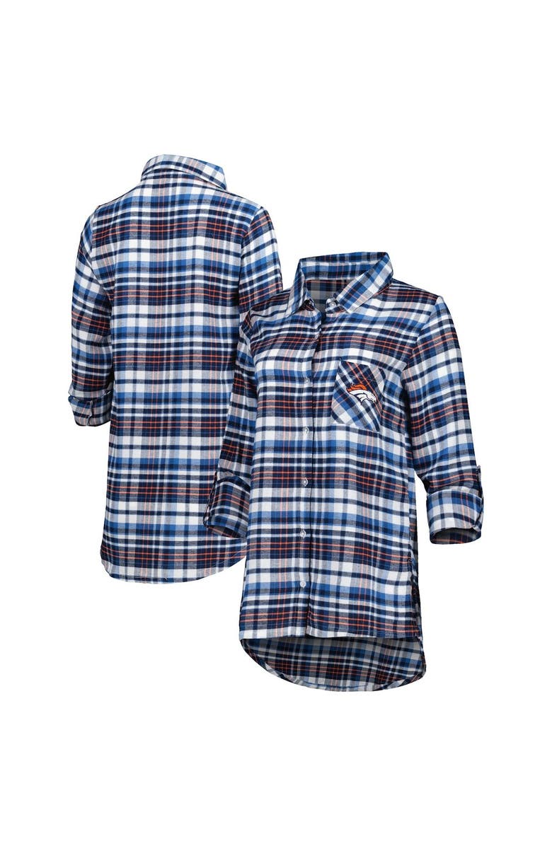 CONCEPTS SPORT Women's Concepts Sport Navy Denver Broncos Mainstay Plaid Full-Button Long Sleeve Nightshirt, Main, color, Navy
