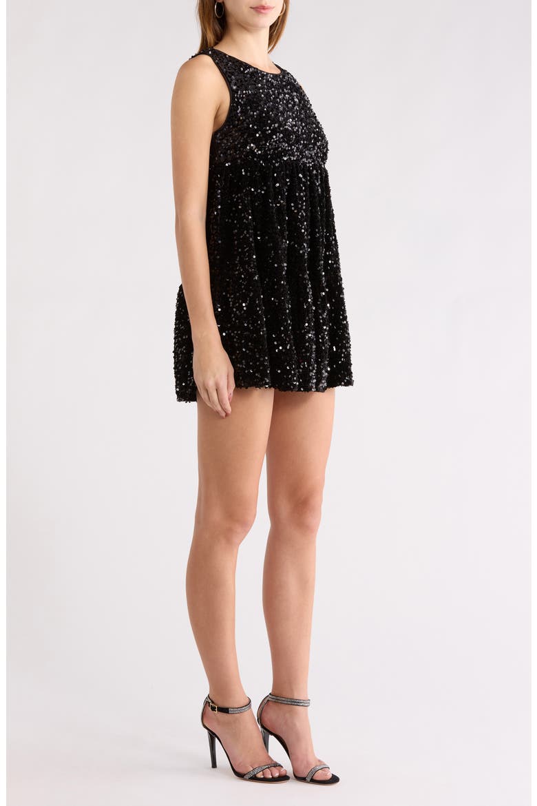 Sequin Tiered Minidress, Alternate, color, BLACK