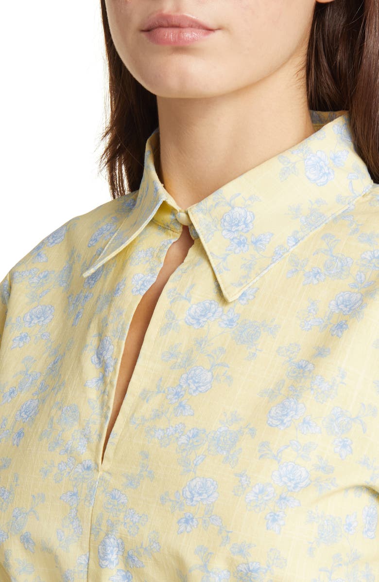 YELLOW THE LABEL June Floral Print Bishop Sleeve Linen Crop Shirt, Alternate, color, 