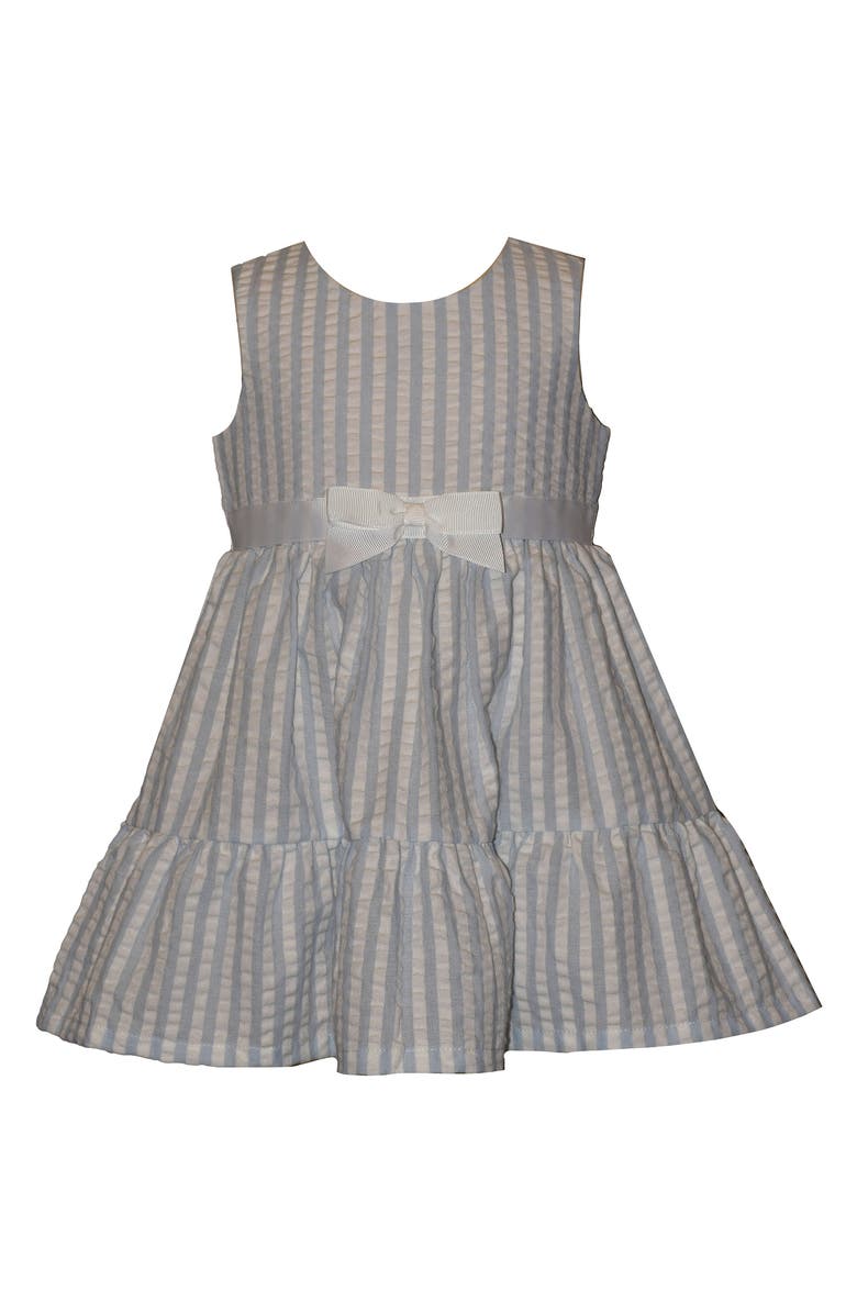 GERSON & GERSON Stripe Seersucker Dress and Floral Cardigan Set, Alternate, color, Blue