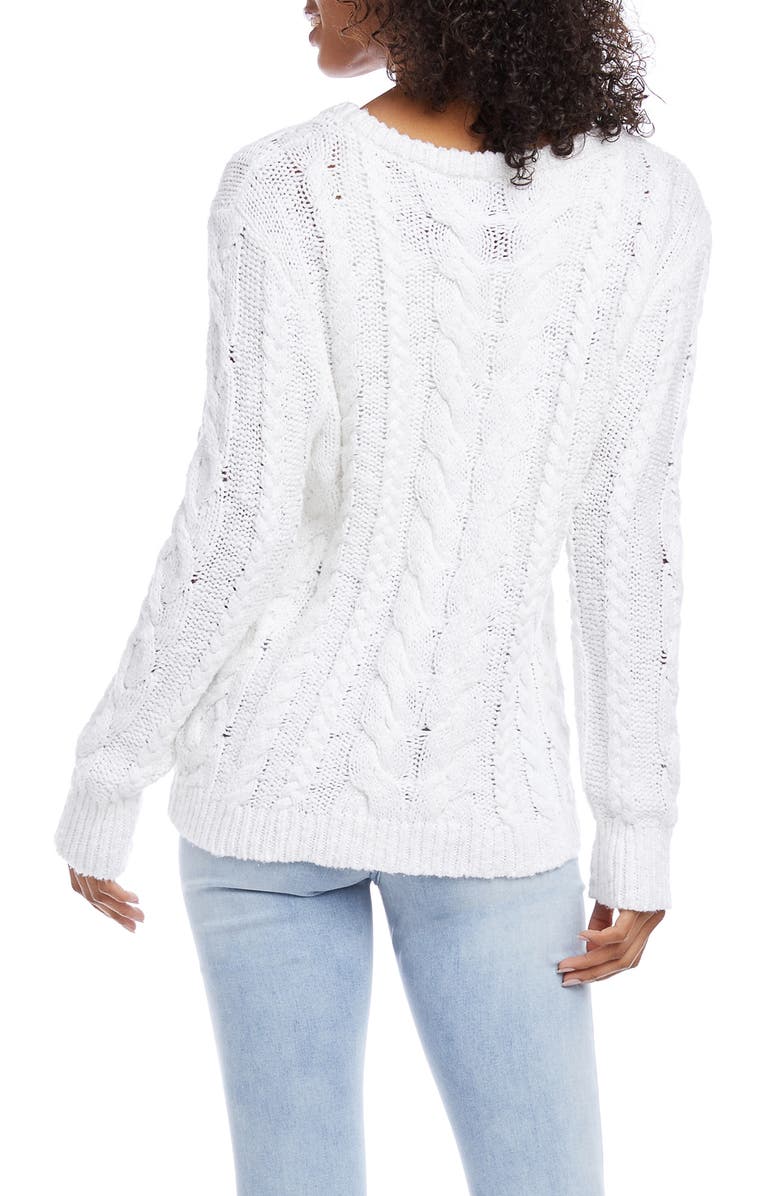 Karen Kane Cable Stitch V-Neck Cotton Sweater, Alternate, color, 
