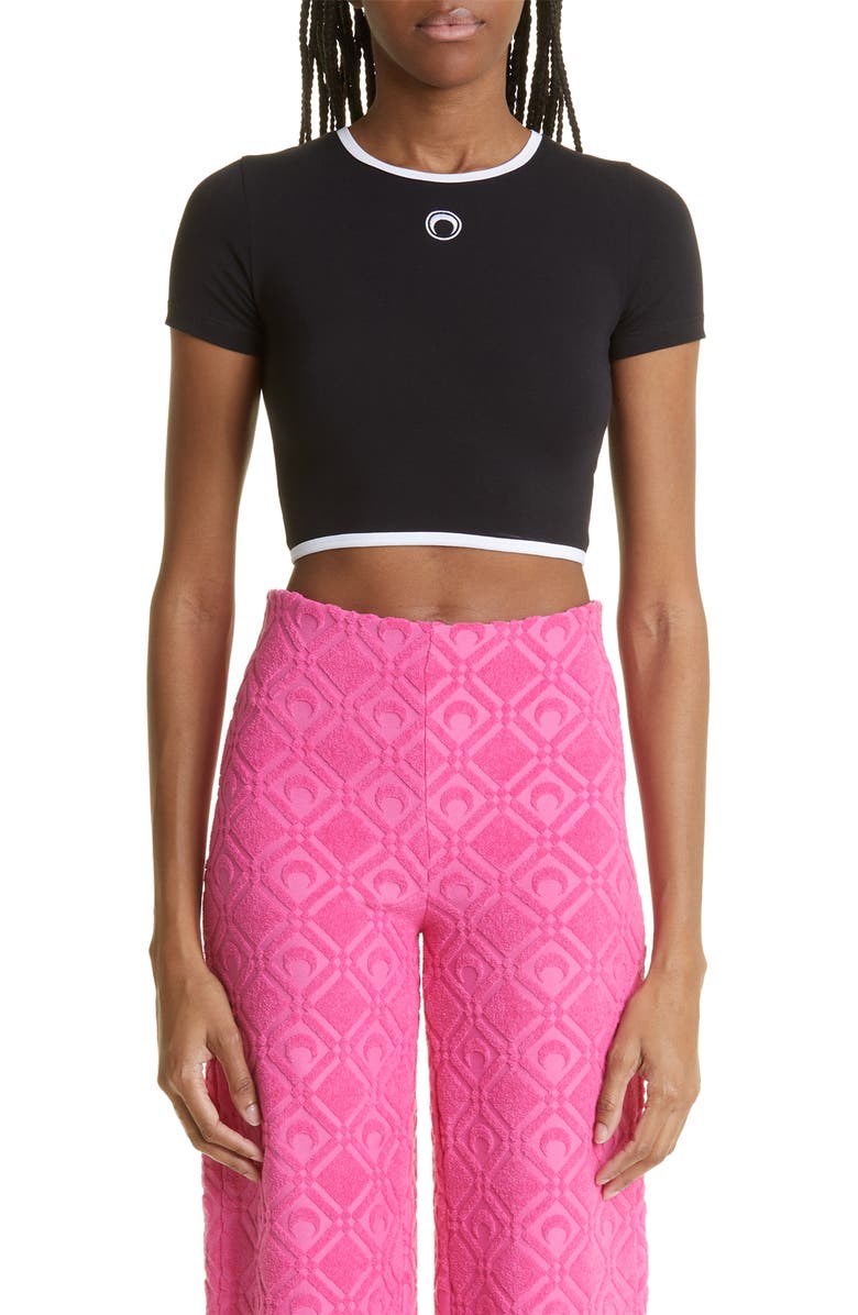 Marine Serre Stretch Cotton Crop Top, Main, color, 