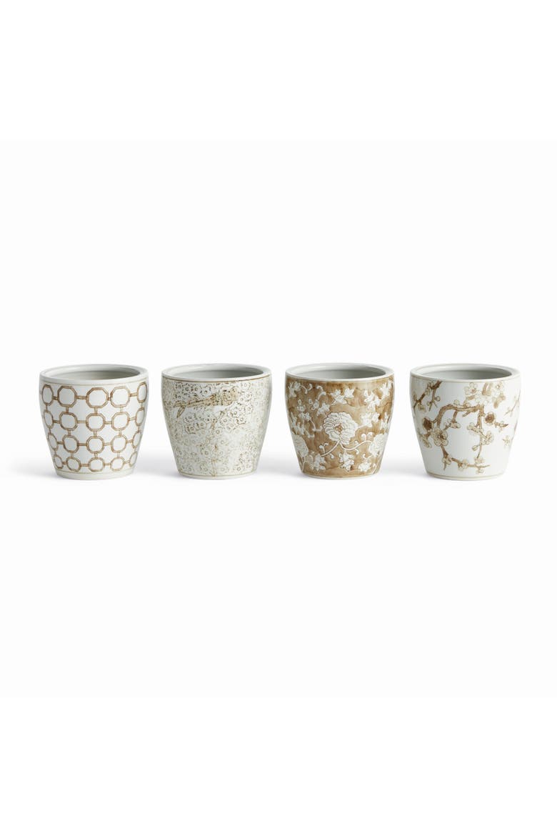 Brown & White Chinoiserie Planters Province Pots, Set of 4, Main, color, Brown