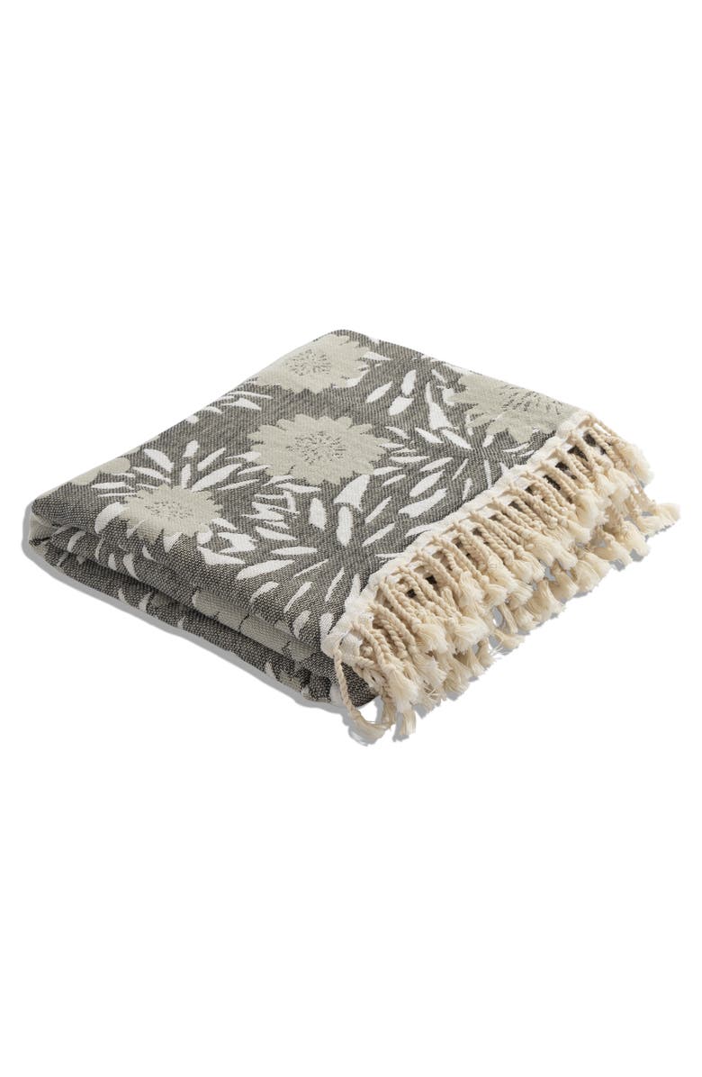 InfuseZen Flower Pop Organic Cotton Medium Weight Throw Blanket, Alternate, color, Black With Grey Flowers