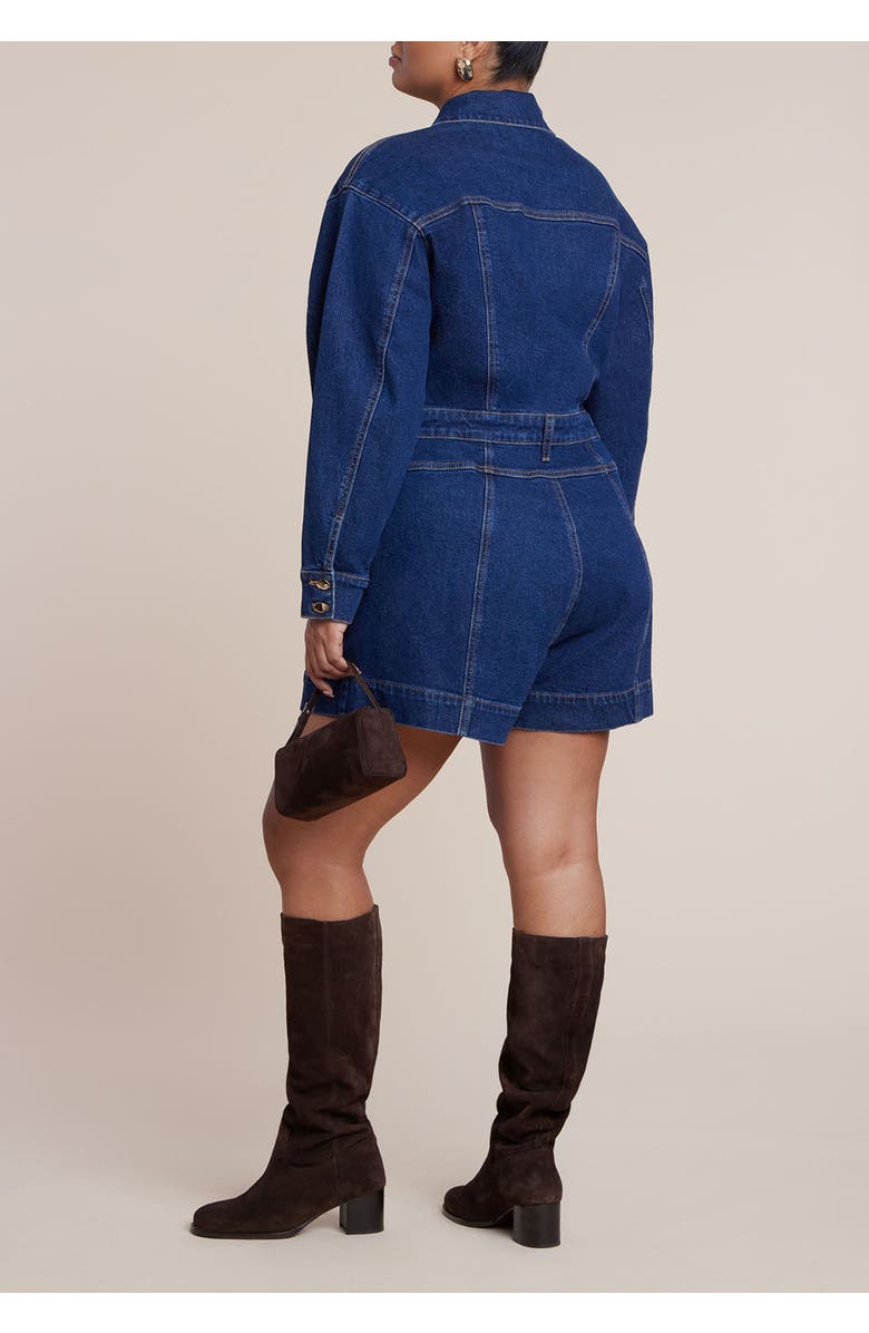 ELOQUII Denim Romper, Alternate, color, Dark Wash