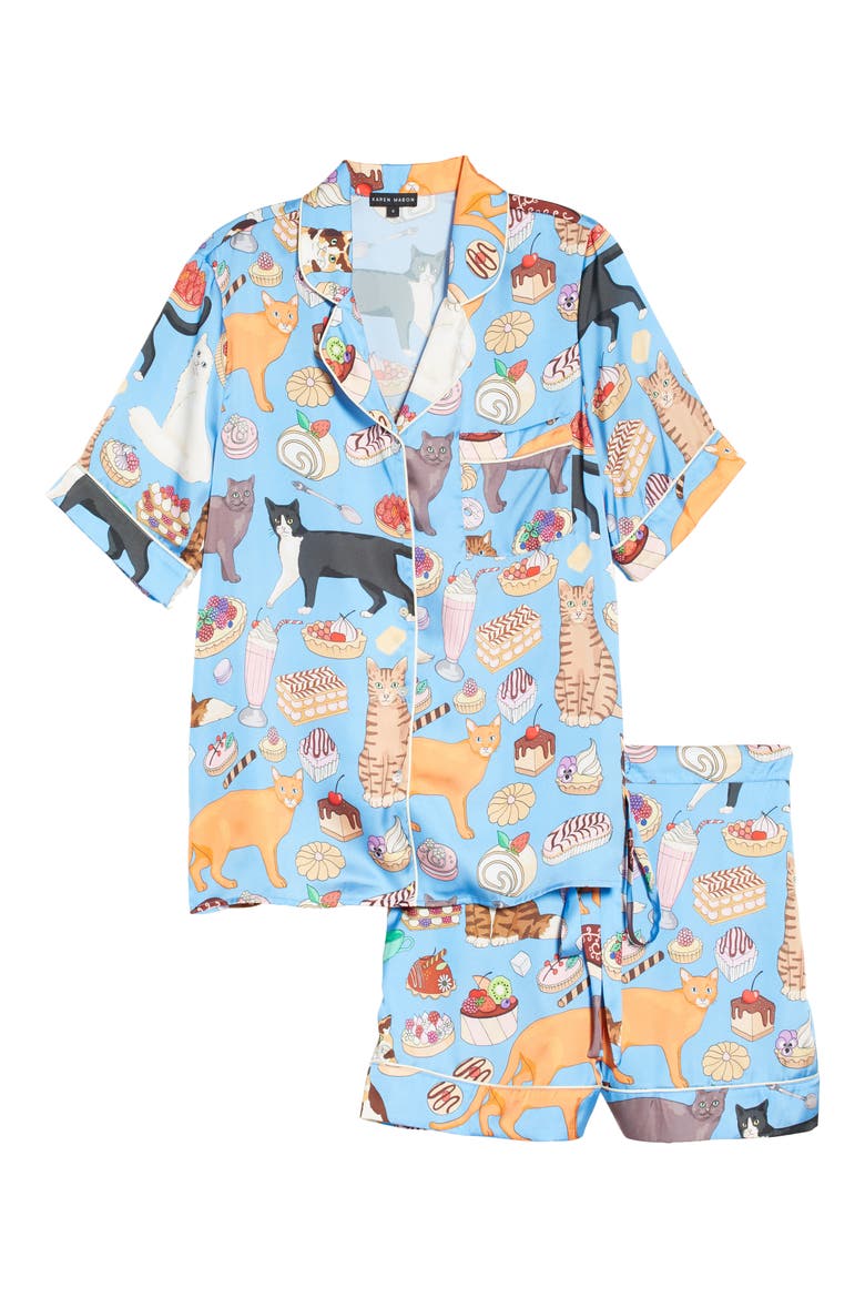 Cat Cafe Short Pajamas, Alternate, color, BLUE/ PINK